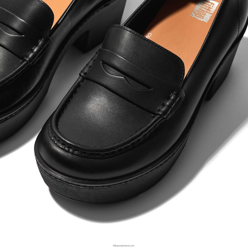 pilar leren loafers met plateauzool vrouwen Fitflop F4BXJ8158 helemaal zwart