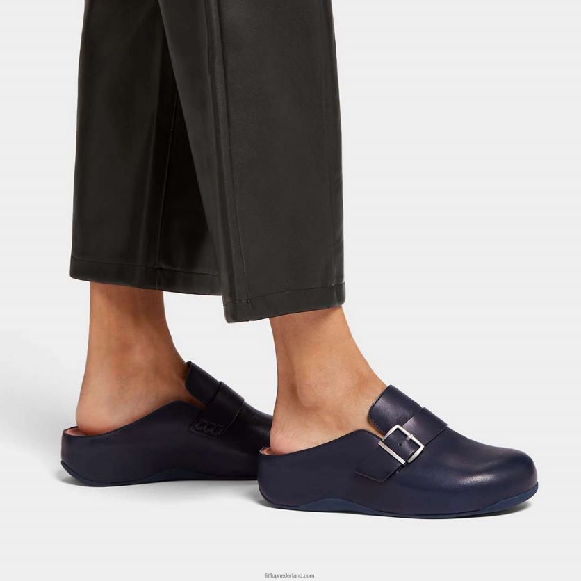 shuv lederen klompen met gesp vrouwen Fitflop F4BXJ8334 middernacht marine
