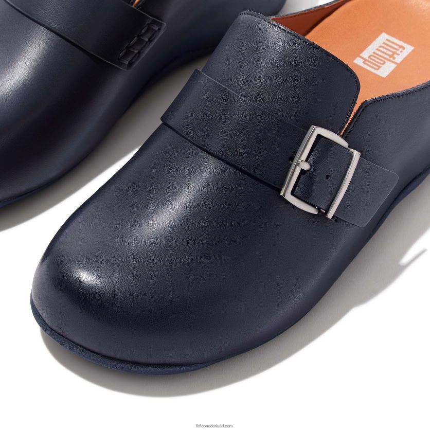 shuv lederen klompen met gesp vrouwen Fitflop F4BXJ8334 middernacht marine