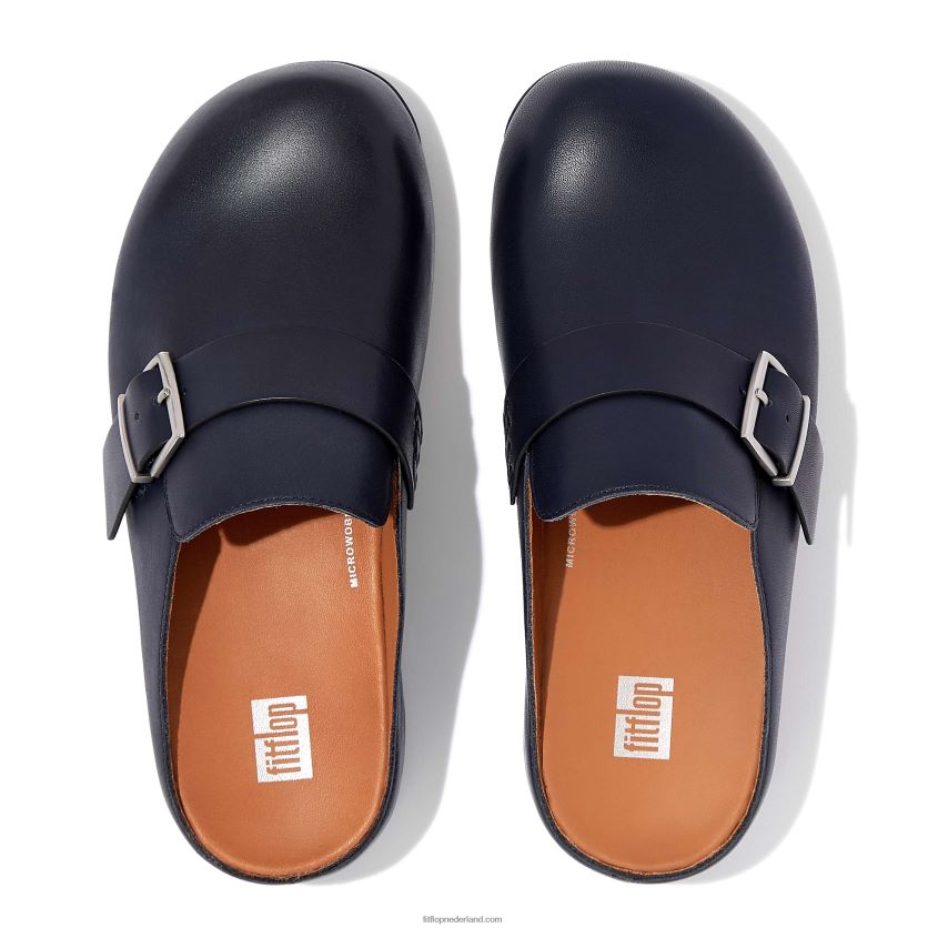 shuv lederen klompen met gesp vrouwen Fitflop F4BXJ8334 middernacht marine