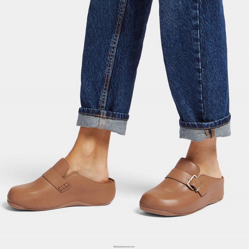 shuv lederen klompen met gesp vrouwen Fitflop F4BXJ8335 latte bruin