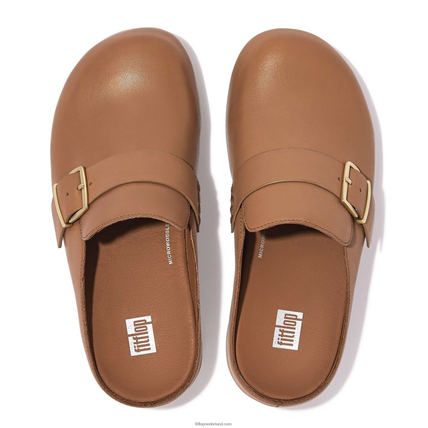 shuv lederen klompen met gesp vrouwen Fitflop F4BXJ8335 latte bruin