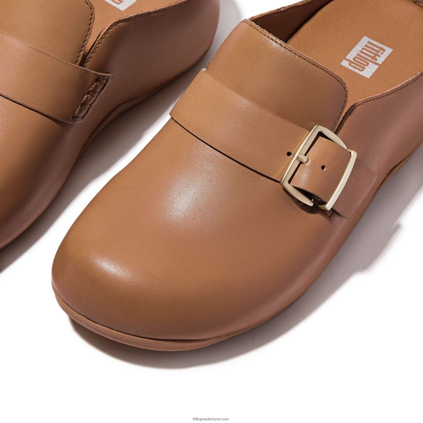 shuv lederen klompen met gesp vrouwen Fitflop F4BXJ8335 latte bruin