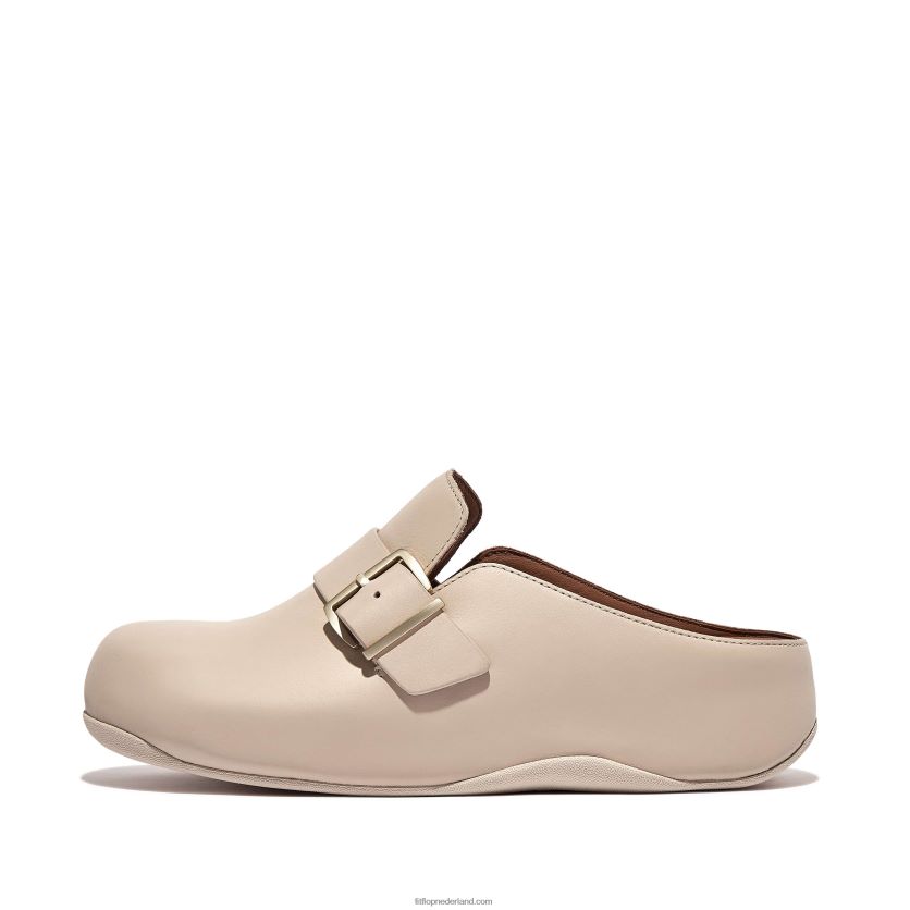 shuv lederen klompen met gesp vrouwen Fitflop F4BXJ8336 steenbeige