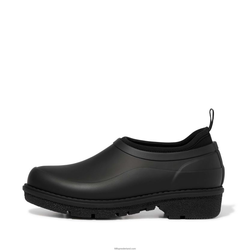wonderclog waterdichte rubberen klompen vrouwen Fitflop F4BXJ8340 helemaal zwart