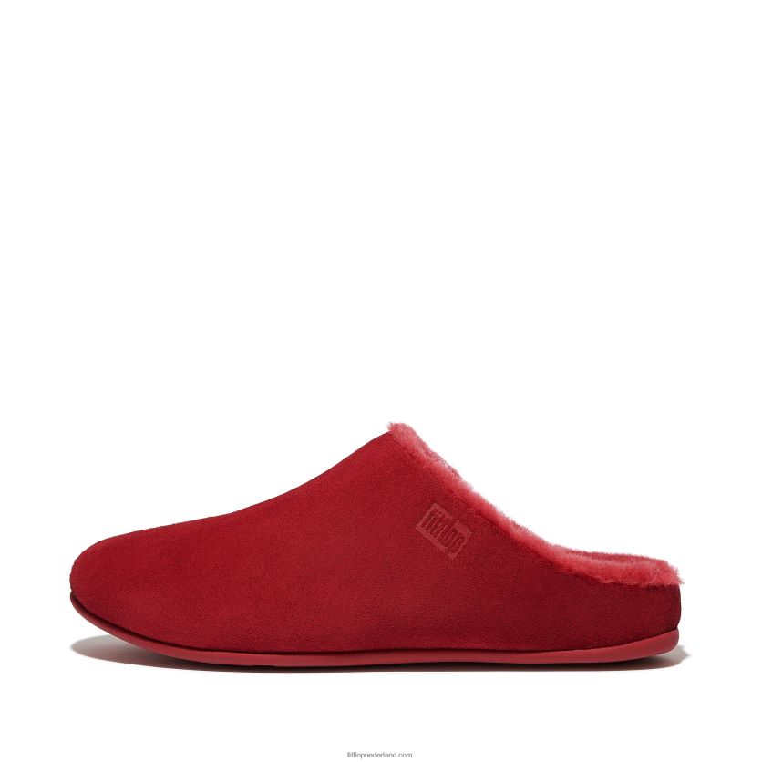 chrissie met schapenvacht gevoerde suède pantoffels vrouwen Fitflop F4BXJ8333 rijk rood