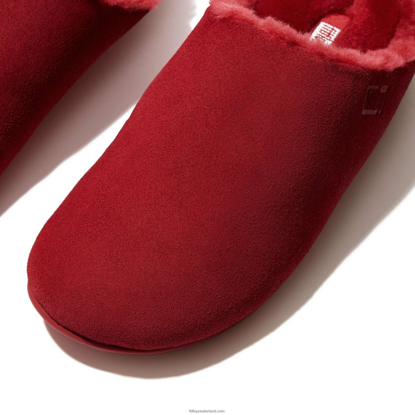 chrissie met schapenvacht gevoerde suède pantoffels vrouwen Fitflop F4BXJ8333 rijk rood
