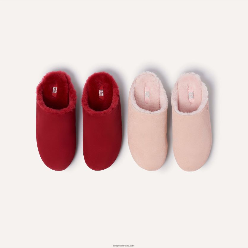 chrissie met schapenvacht gevoerde suède pantoffels vrouwen Fitflop F4BXJ8333 rijk rood