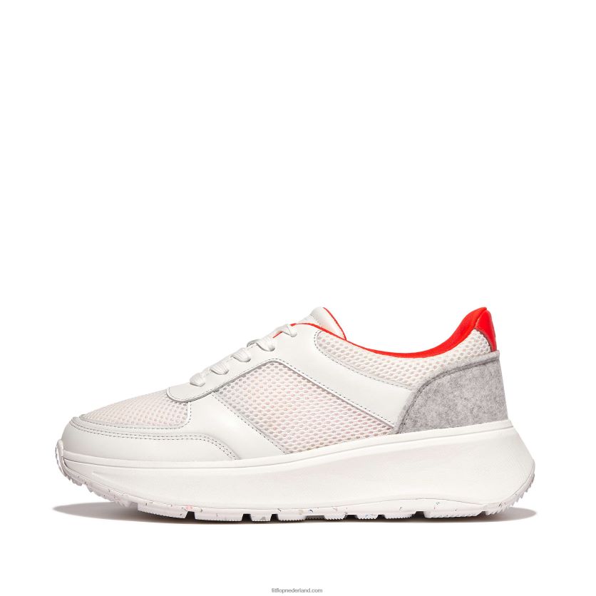 f-mode e01 sneakers met plateauzool van leermix vrouwen Fitflop F4BXJ8217 stedelijke witte mix