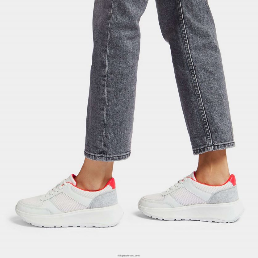 f-mode e01 sneakers met plateauzool van leermix vrouwen Fitflop F4BXJ8217 stedelijke witte mix