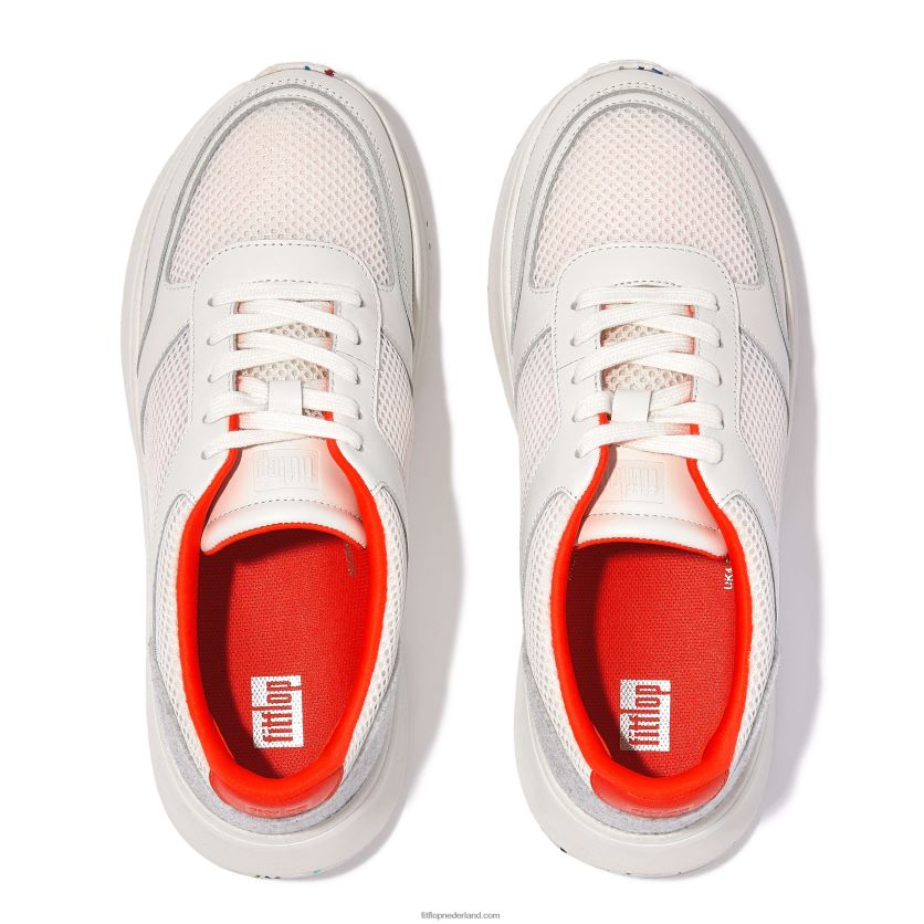 f-mode e01 sneakers met plateauzool van leermix vrouwen Fitflop F4BXJ8217 stedelijke witte mix