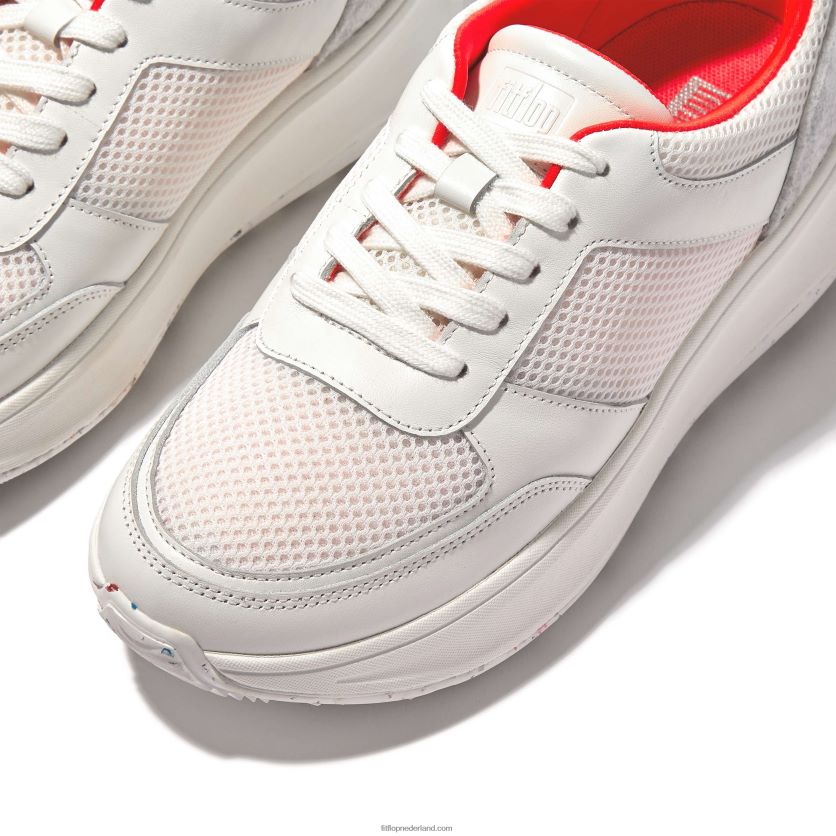 f-mode e01 sneakers met plateauzool van leermix vrouwen Fitflop F4BXJ8217 stedelijke witte mix