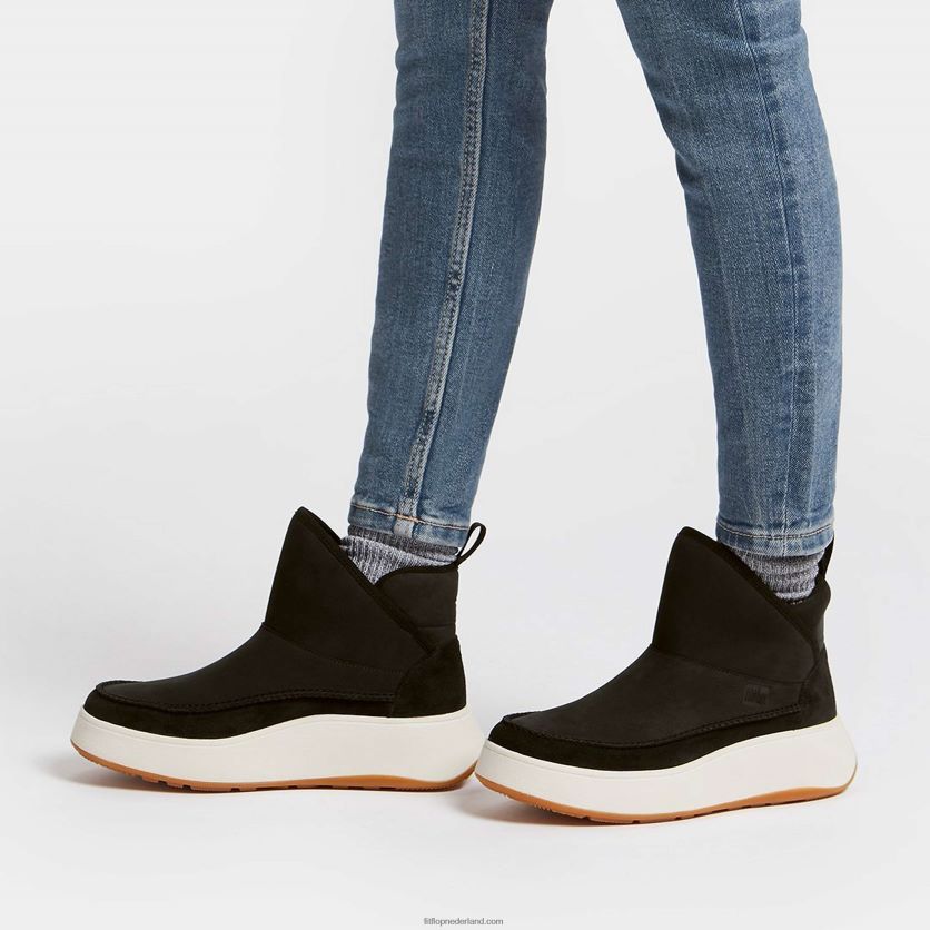f-mode nubuckmix bootiesneakers met plateauzolen vrouwen Fitflop F4BXJ8295 zwart