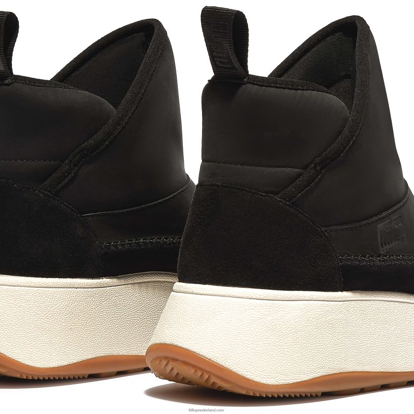 f-mode nubuckmix bootiesneakers met plateauzolen vrouwen Fitflop F4BXJ8295 zwart