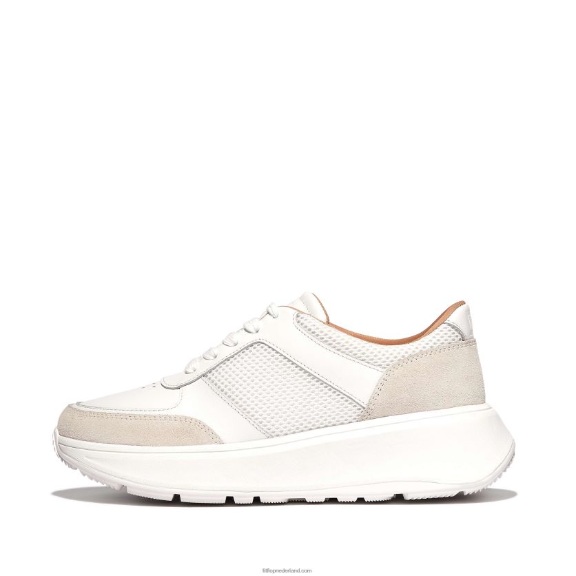 f-mode sneakers van leer/mesh met plateauzolen vrouwen Fitflop F4BXJ8218 wit grijs