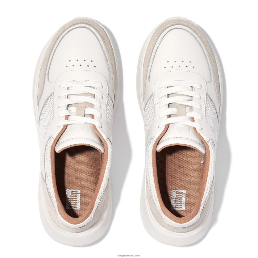 f-mode sneakers van leer/mesh met plateauzolen vrouwen Fitflop F4BXJ8218 wit grijs