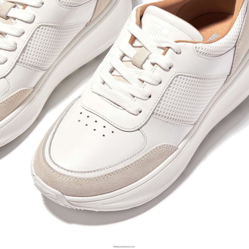 f-mode sneakers van leer/mesh met plateauzolen vrouwen Fitflop F4BXJ8218 wit grijs