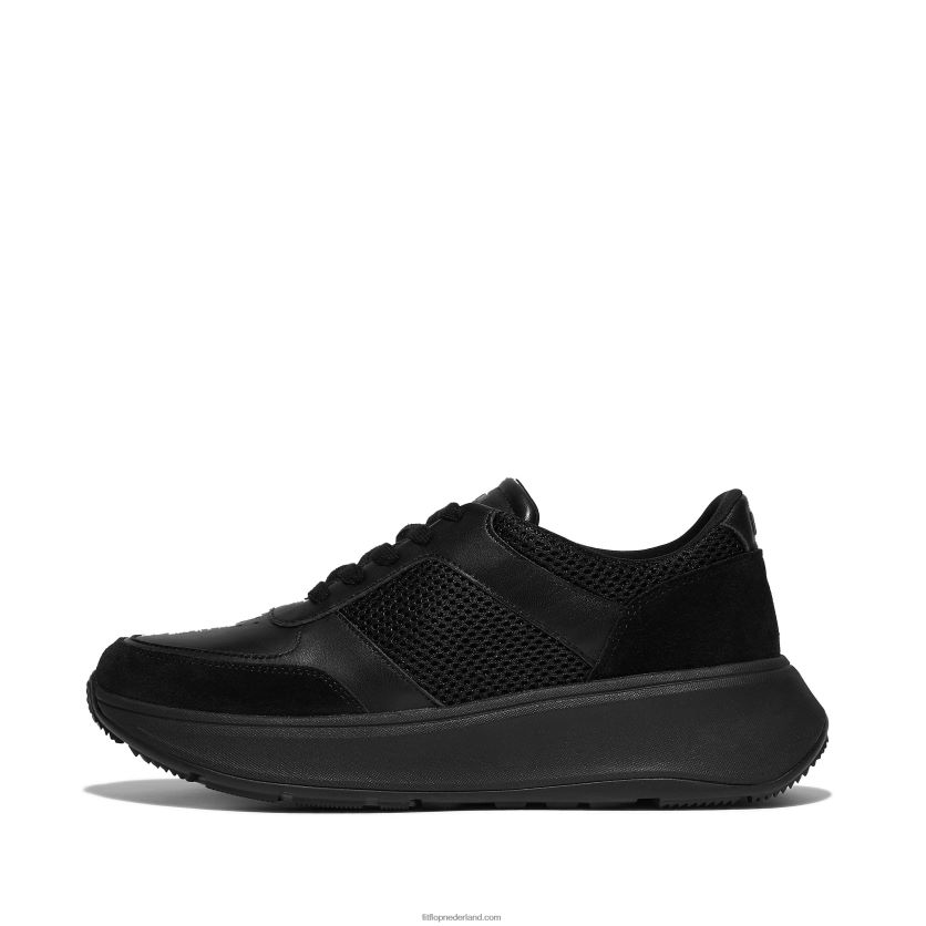f-mode sneakers van leer/mesh met plateauzolen vrouwen Fitflop F4BXJ8219 helemaal zwart