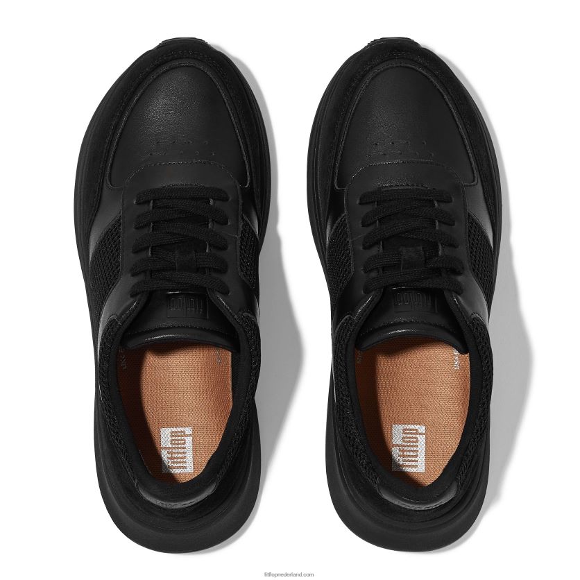 f-mode sneakers van leer/mesh met plateauzolen vrouwen Fitflop F4BXJ8219 helemaal zwart