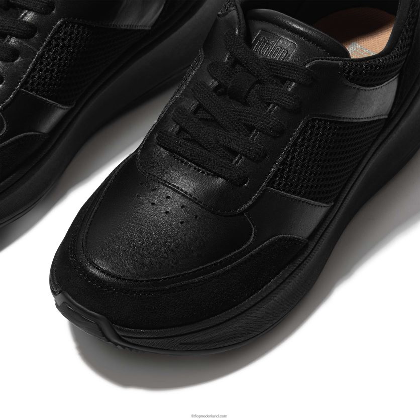 f-mode sneakers van leer/mesh met plateauzolen vrouwen Fitflop F4BXJ8219 helemaal zwart