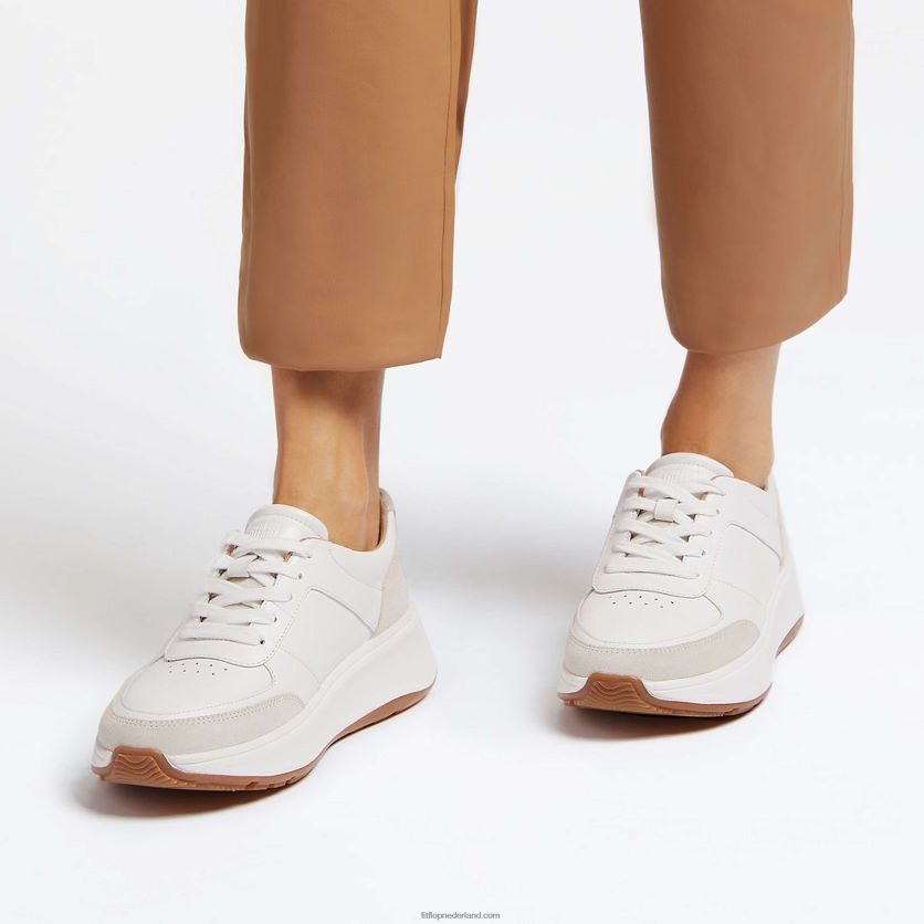 f-mode sneakers van leer/suède met plateauzolen vrouwen Fitflop F4BXJ8213 stedelijk wit