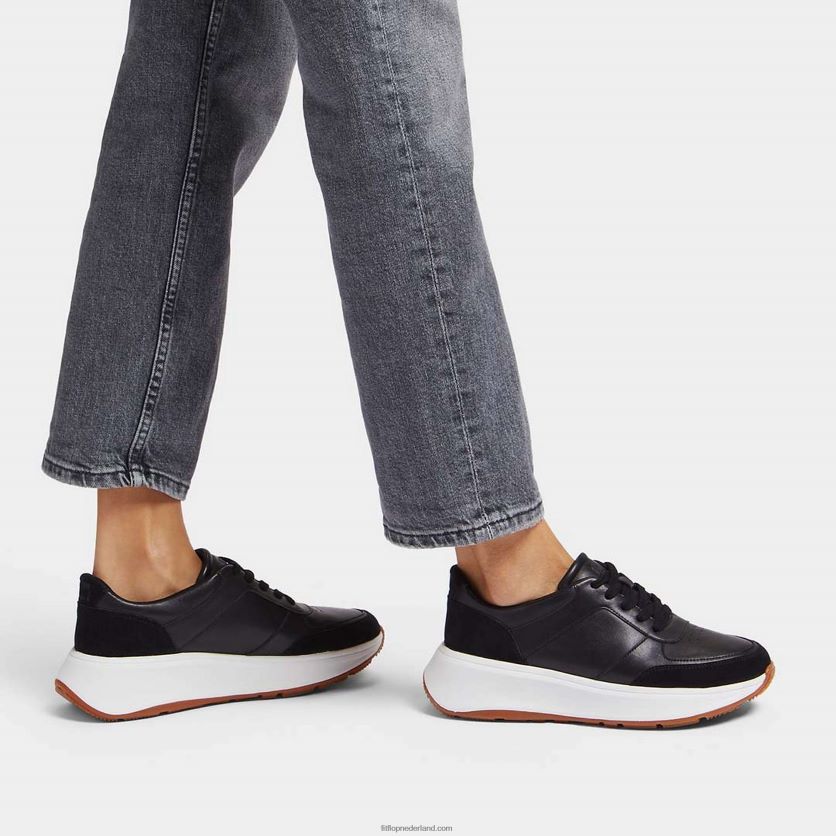 f-mode sneakers van leer/suède met plateauzolen vrouwen Fitflop F4BXJ8214 zwart