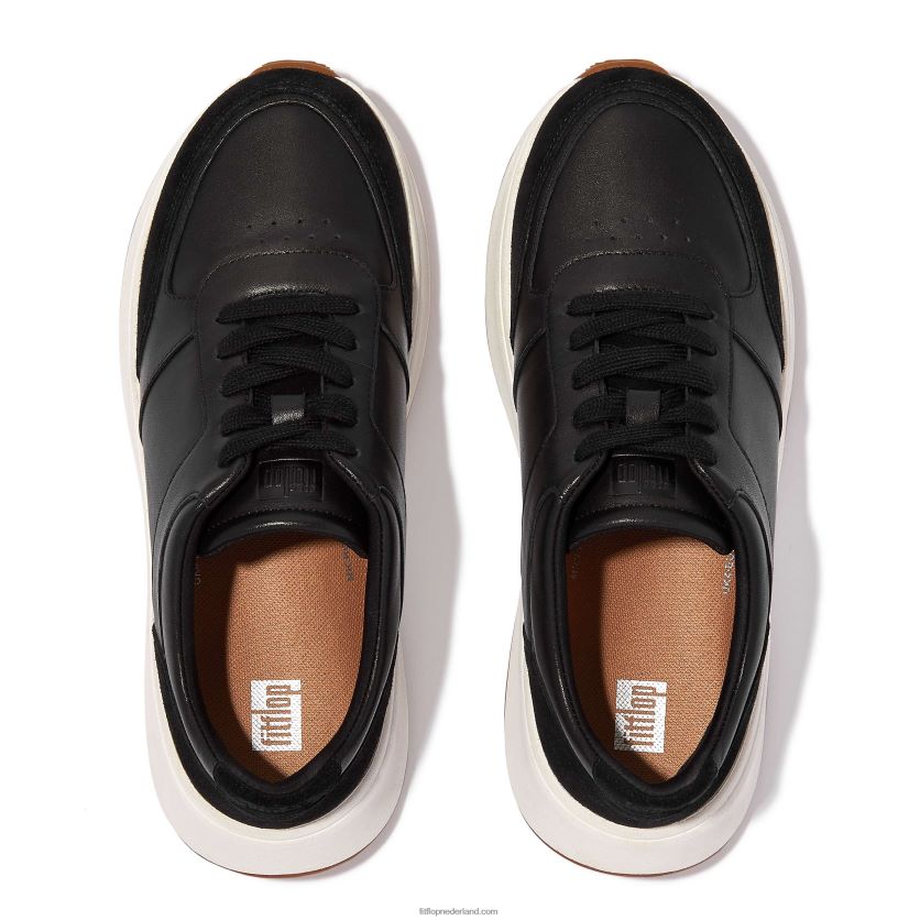 f-mode sneakers van leer/suède met plateauzolen vrouwen Fitflop F4BXJ8214 zwart