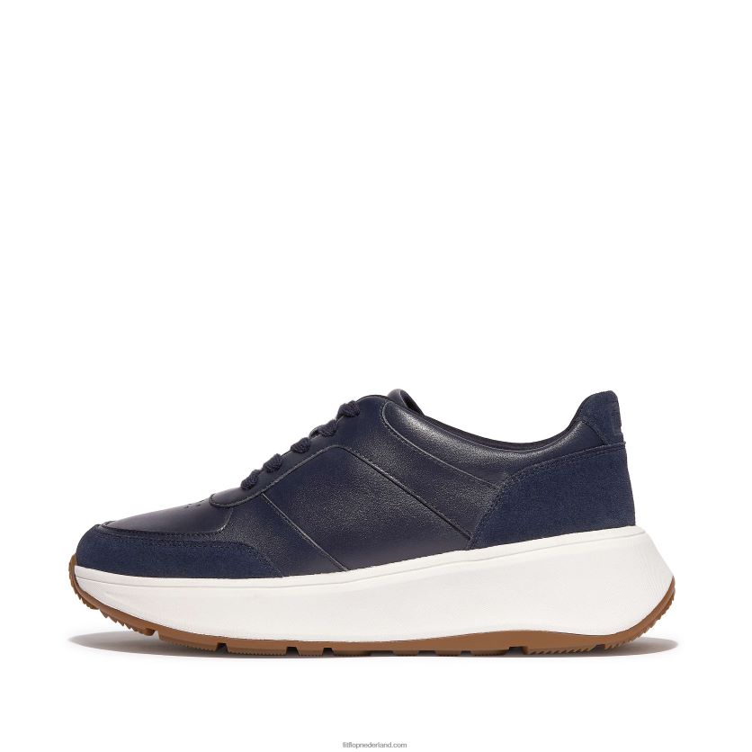f-mode sneakers van leer/suède met plateauzolen vrouwen Fitflop F4BXJ8215 middernacht marine
