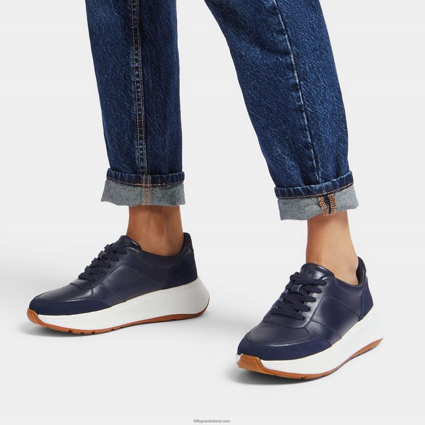 f-mode sneakers van leer/suède met plateauzolen vrouwen Fitflop F4BXJ8215 middernacht marine