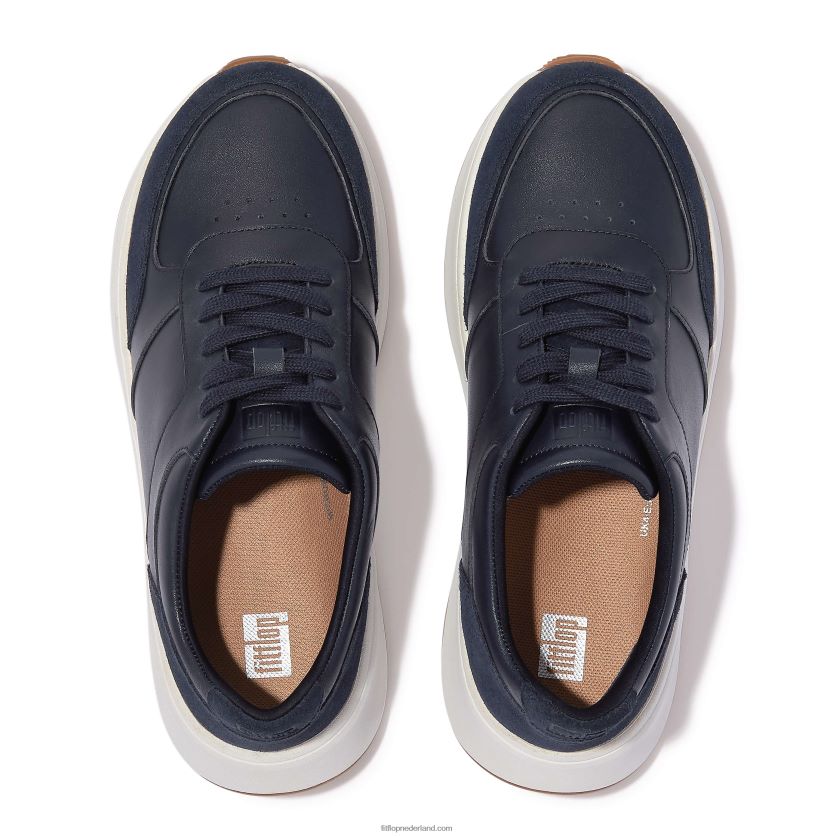 f-mode sneakers van leer/suède met plateauzolen vrouwen Fitflop F4BXJ8215 middernacht marine
