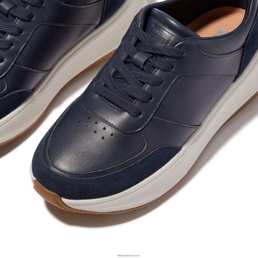 f-mode sneakers van leer/suède met plateauzolen vrouwen Fitflop F4BXJ8215 middernacht marine