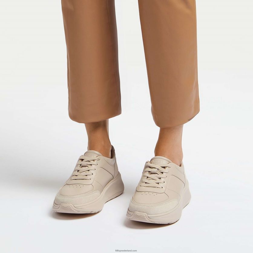 f-mode sneakers van leer/suède met plateauzolen vrouwen Fitflop F4BXJ8216 steenbeige