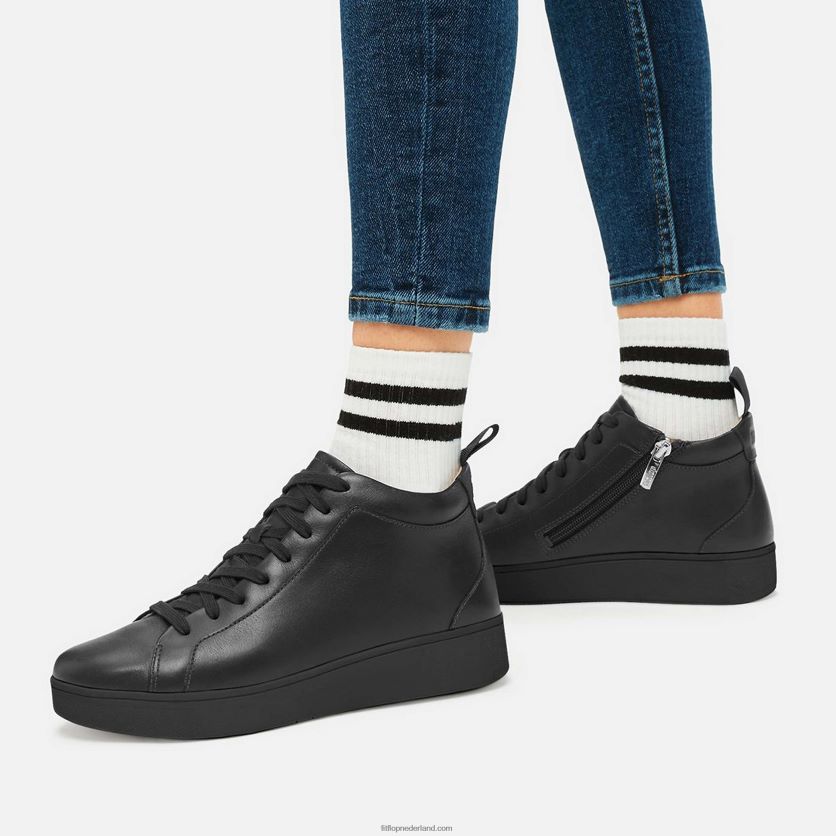 rally leren high-top sneakers vrouwen Fitflop F4BXJ8279 helemaal zwart