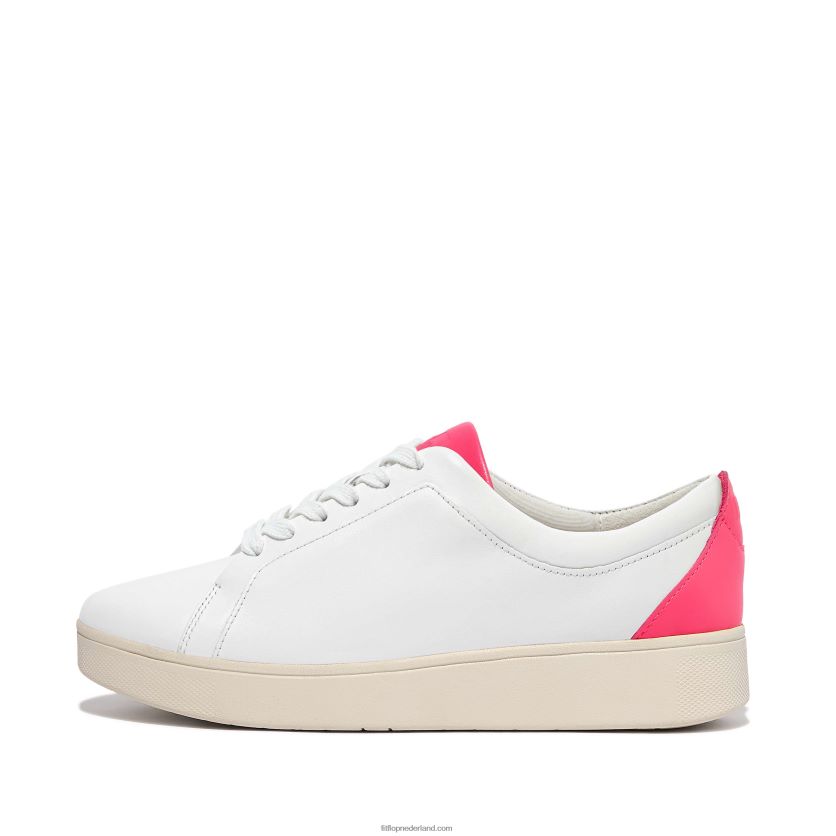 rally neon-pop leren sneakers vrouwen Fitflop F4BXJ8228 wit/poproze