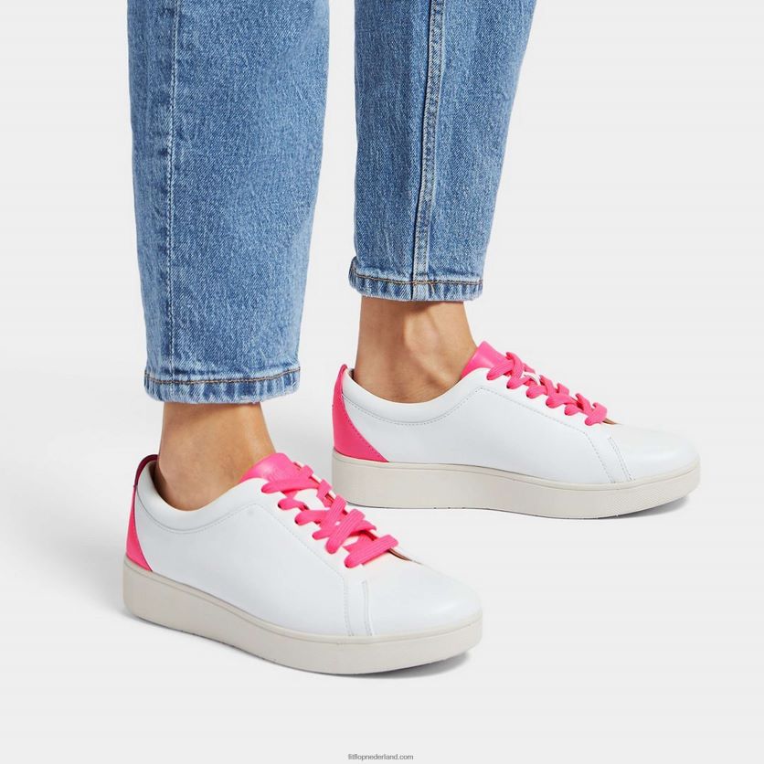 rally neon-pop leren sneakers vrouwen Fitflop F4BXJ8228 wit/poproze