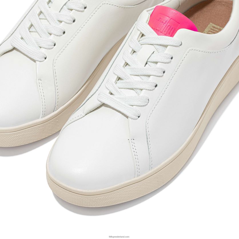 rally neon-pop leren sneakers vrouwen Fitflop F4BXJ8228 wit/poproze