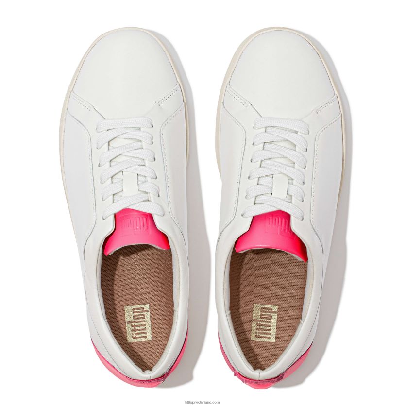 rally neon-pop leren sneakers vrouwen Fitflop F4BXJ8228 wit/poproze