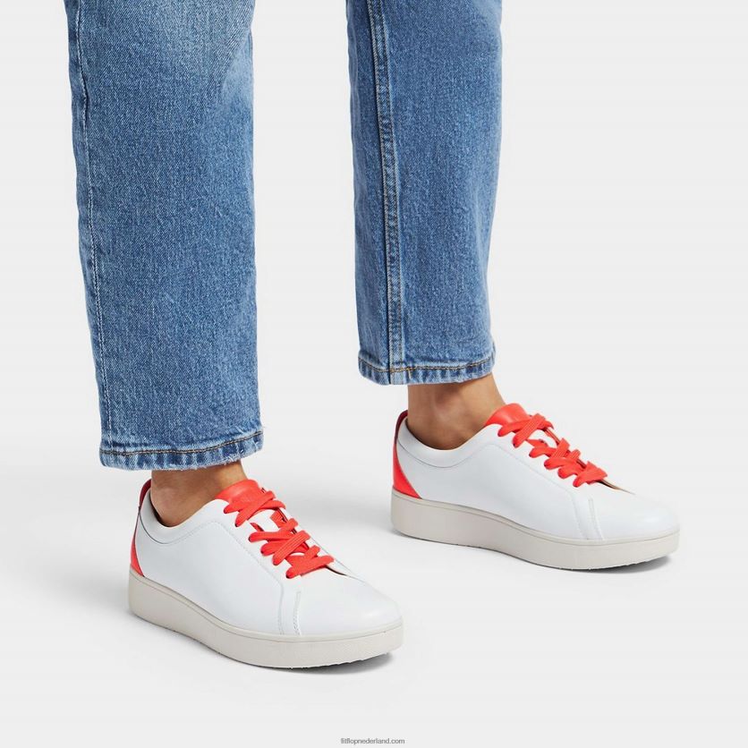 rally neon-pop leren sneakers vrouwen Fitflop F4BXJ8229 wit/oranje