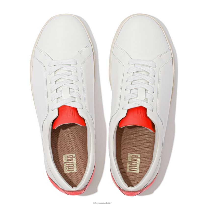 rally neon-pop leren sneakers vrouwen Fitflop F4BXJ8229 wit/oranje