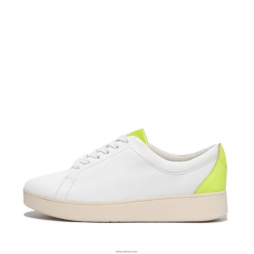rally neon-pop leren sneakers vrouwen Fitflop F4BXJ8230 wit geel
