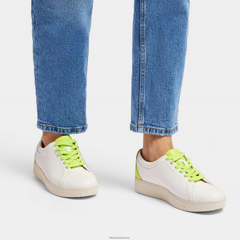 rally neon-pop leren sneakers vrouwen Fitflop F4BXJ8230 wit geel