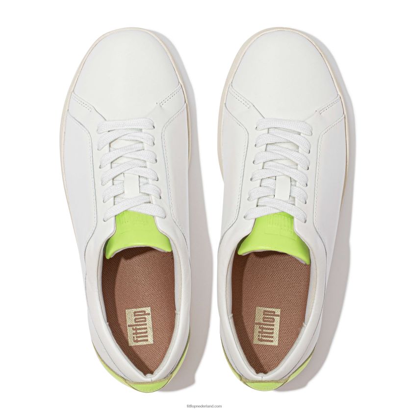 rally neon-pop leren sneakers vrouwen Fitflop F4BXJ8230 wit geel