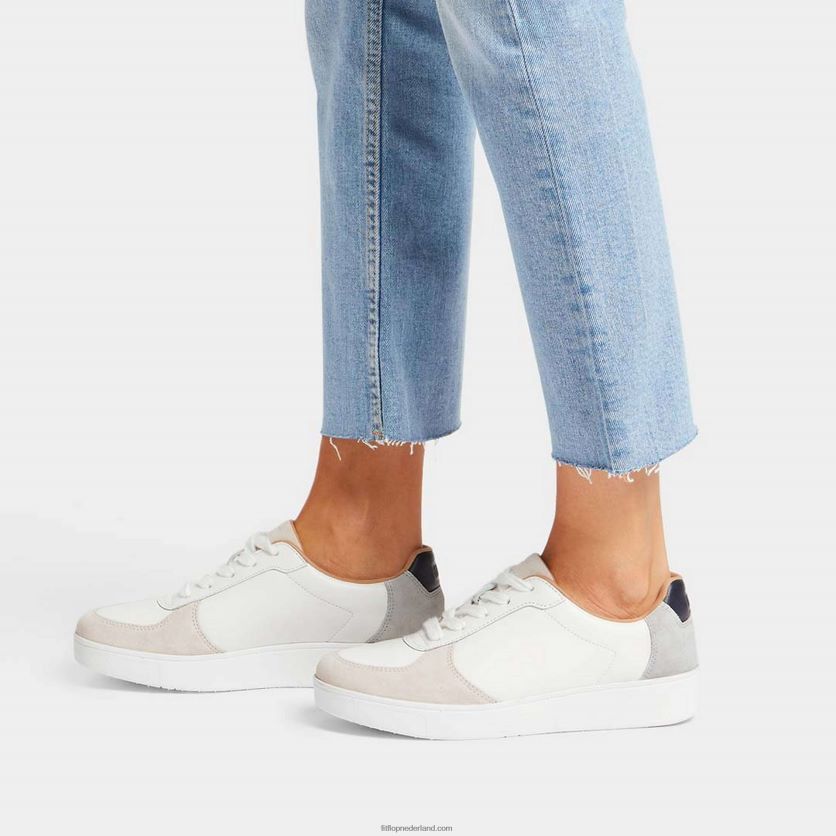 rally sneakers van leer/suède vrouwen Fitflop F4BXJ8221 wit/zeeblauw