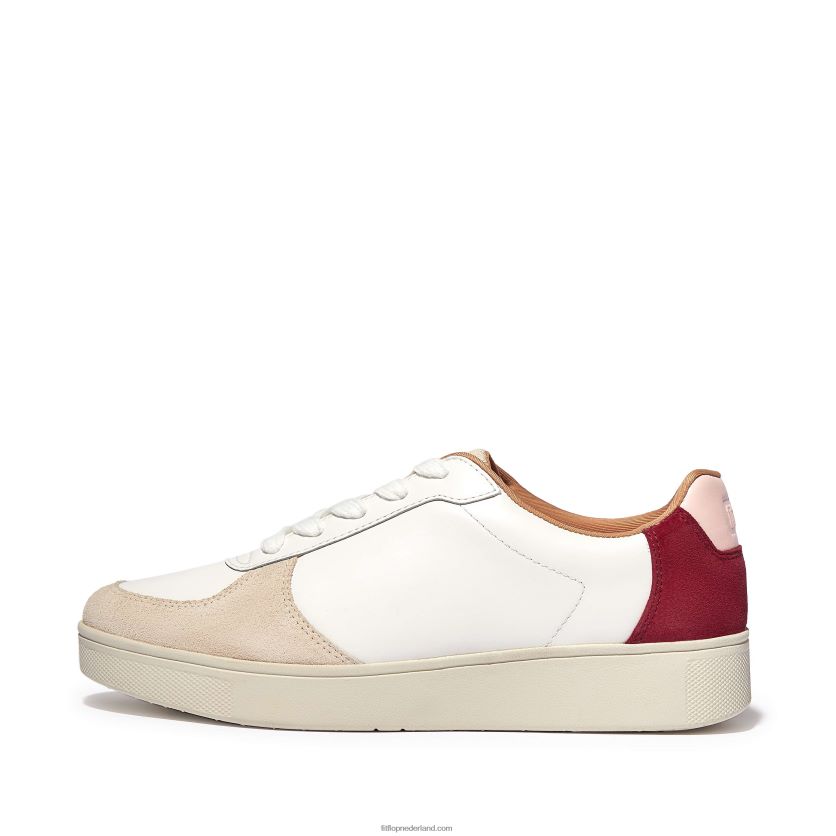 rally sneakers van leer/suède vrouwen Fitflop F4BXJ8222 wit/rijk rood