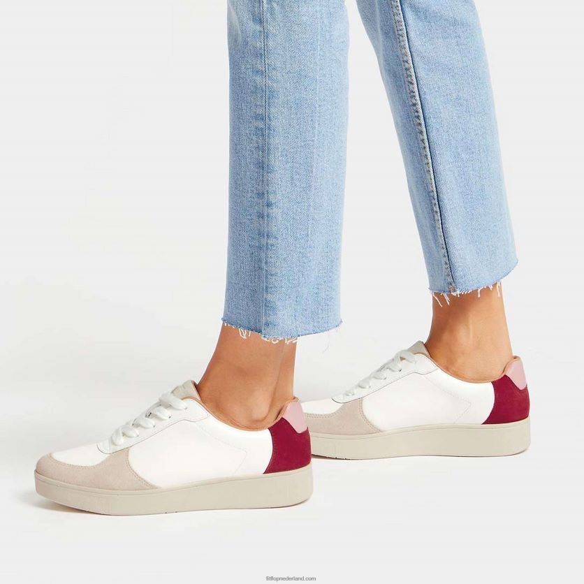 rally sneakers van leer/suède vrouwen Fitflop F4BXJ8222 wit/rijk rood