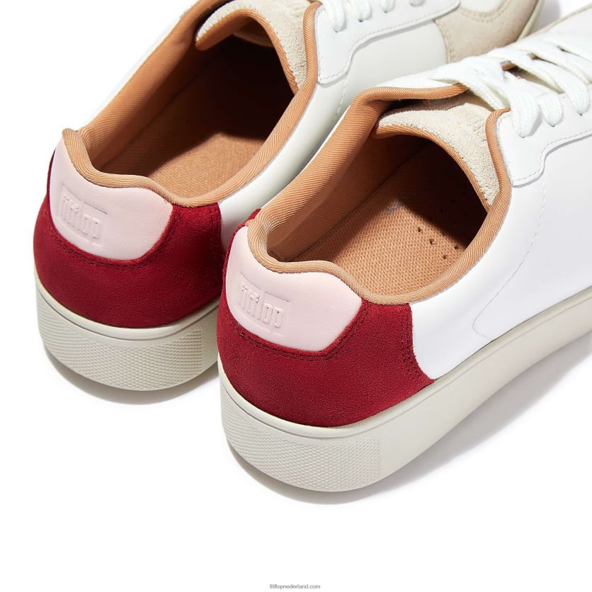 rally sneakers van leer/suède vrouwen Fitflop F4BXJ8222 wit/rijk rood