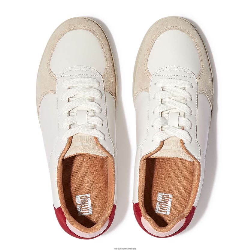 rally sneakers van leer/suède vrouwen Fitflop F4BXJ8222 wit/rijk rood