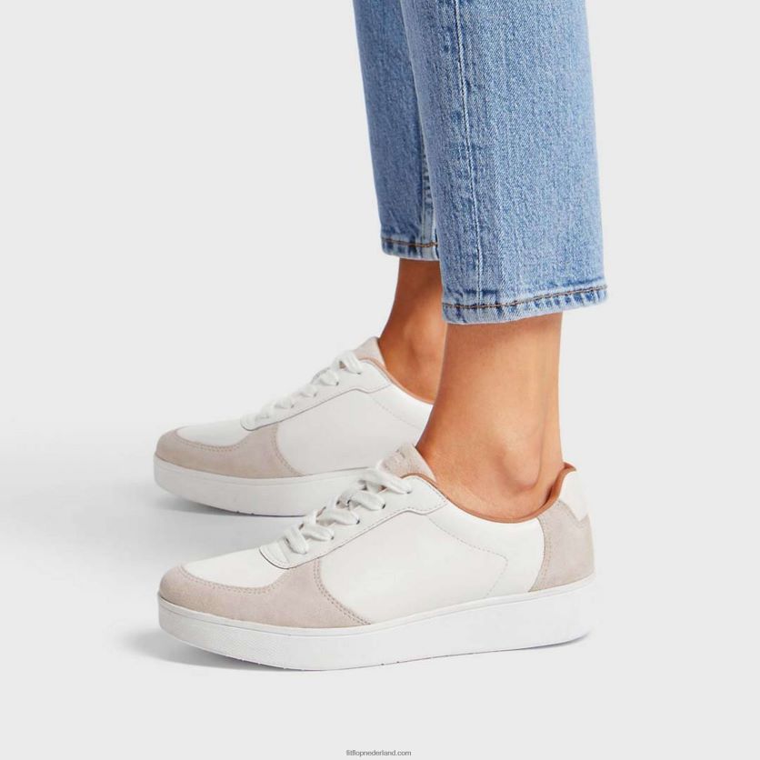 rally sneakers van leer/suède vrouwen Fitflop F4BXJ8223 wit/beige