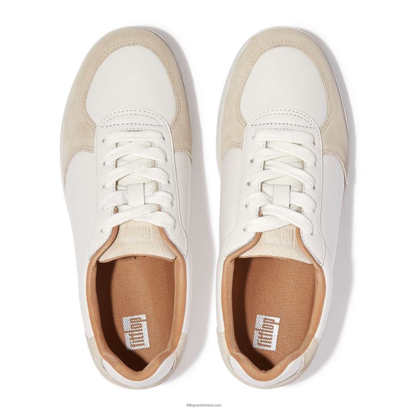 rally sneakers van leer/suède vrouwen Fitflop F4BXJ8223 wit/beige