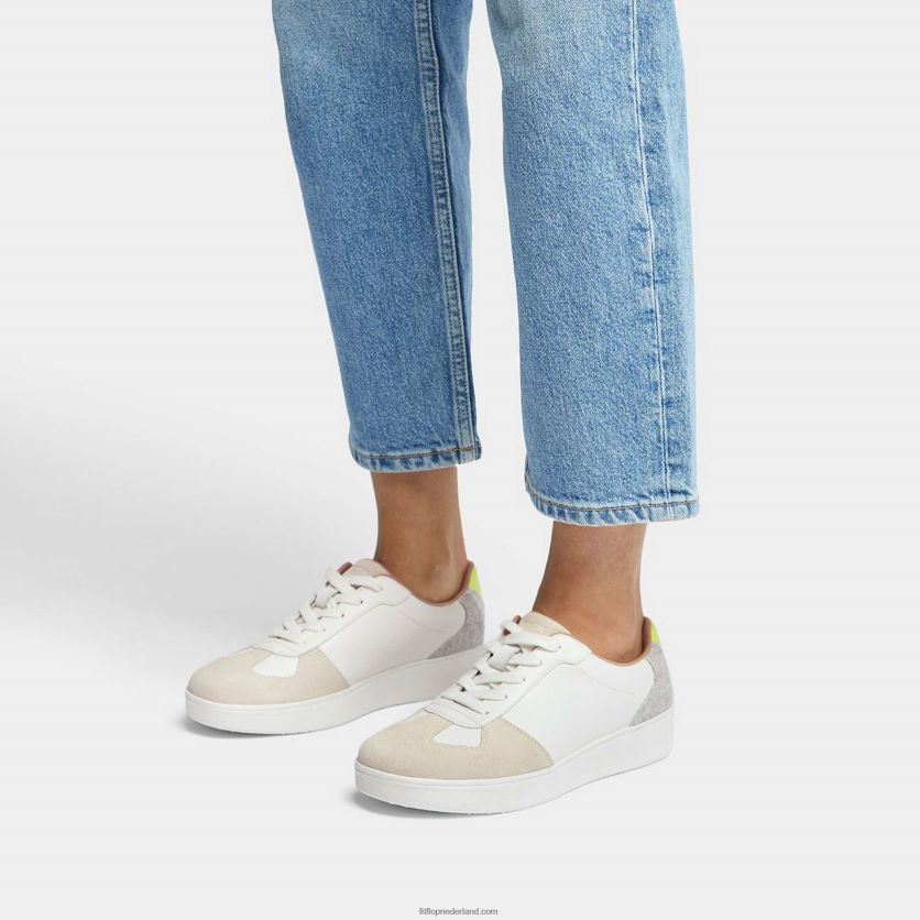 rally sneakers van leer/vilt panelen vrouwen Fitflop F4BXJ8231 stedelijk wit/grijs